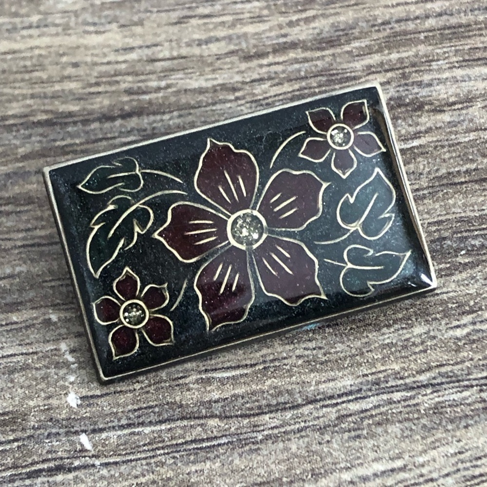 Vtg Enamel Floral Brooch